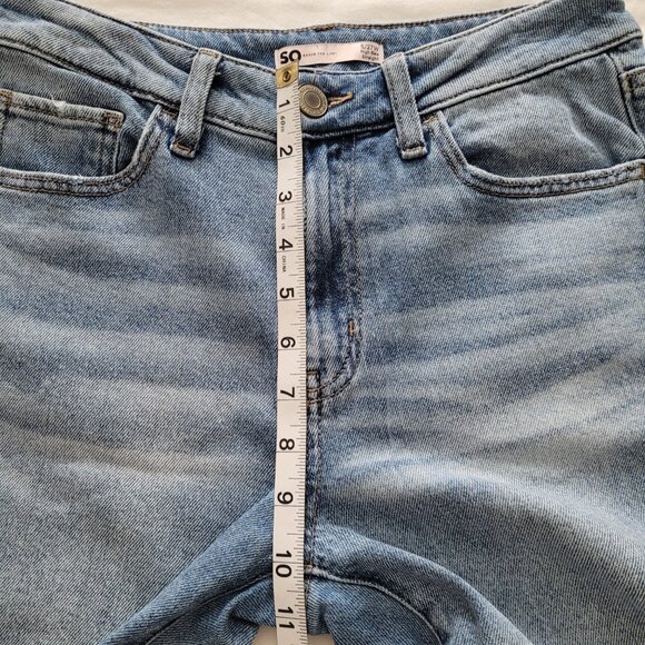 SO High Rise Baggy Straight Jeans Distressed Ripped Raw Hem Medium Wash Denim 5 - Picture 9 of 13